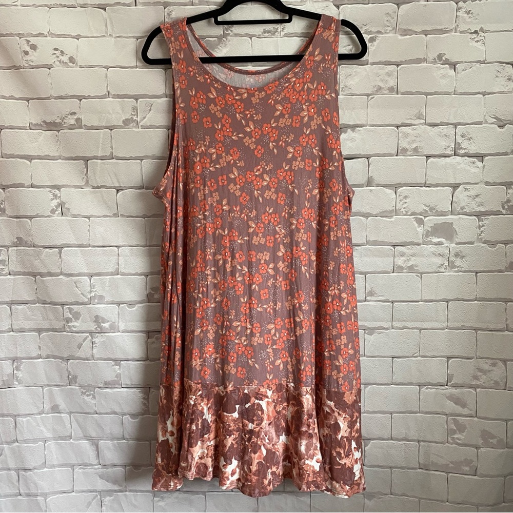 LOGO LAYERS Floral Sleeveless Floral Print Dress 95% Rayon 5% Spandex Size 2X